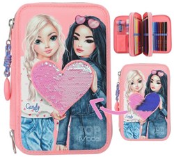 Depesche etui TOPModel 3-vaks met wrijfpailletten school