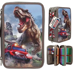 Depesche dino etui - 3-vaks pennenzak voor school NEW WORLD