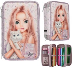 Depesche TOPModel etui 3-vaks roze BLOOMING KITTY schoolspullen