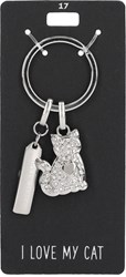 Depesche Glamour sleutelhanger zilverkleurig met tekst I love my cat