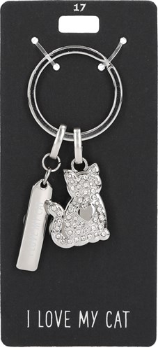 Depesche Glamour sleutelhanger zilverkleurig met tekst I love my cat