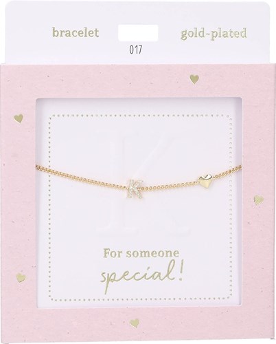 Depesche armband Heart of Gold met letter K - goudkleurig en kristal