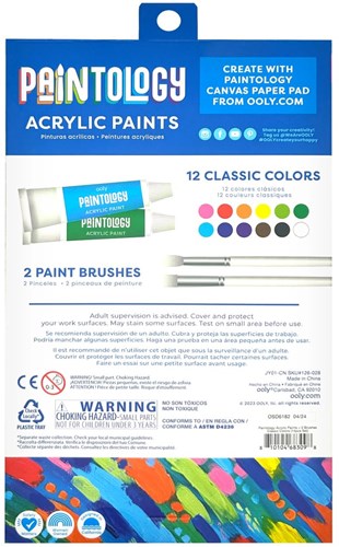 Ooly acrylverf set - klassieke kleuren - 12 tubes en 2 penselen-2