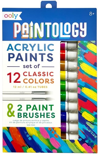 Ooly acrylverf set - klassieke kleuren - 12 tubes en 2 penselen