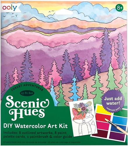 Ooly - Scenic Hues D.I.Y. Watercolor Art Kit - Forest Adventure (17 PC Set)