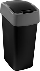 Curver afvalbak Flip Bin 50L zwart zilver - grote prullenbak