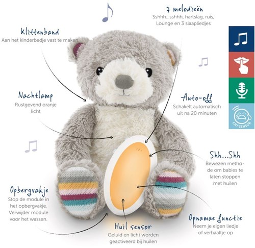 Zazu knuffel nachtlampje deluxe met muziek - Bruno beer slaaptrainer-2