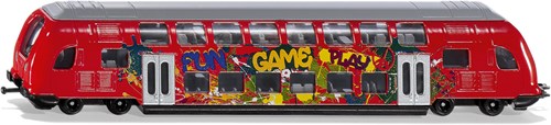Siku Dubbeldektrein speelgoed - metalen trein 1:87 rood graffiti