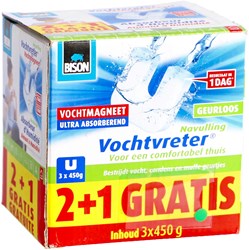 Bison vochtmagneet navulling geurloos 3 x 450gr voor vochtvreter apparaat