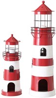 Boltze Home lantaarn vuurtoren set - decoratie rood metaal 2-delig 42-64cm