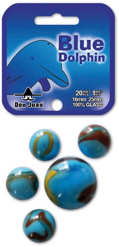 Don Juan knikkers Blue Dolphin 21 stuks glas speelplezier
