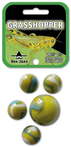 Don Juan knikkers set Grasshopper 21 stuks glas speelgoed