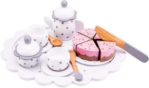 New Classic Toys Thee set met servies en snijtaart - wit