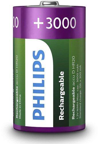 Oplaadbare batterijen D-formaat NiMH 3000mAh - 2 stuks - Philips-2