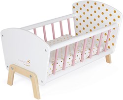 Janod houten poppenbed Candy Chic - roze wit goud - babypop accessoire