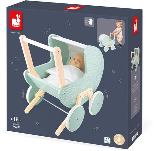 Janod Zen - Houten poppenwagen voor kinderen tot 42 cm poppen-2
