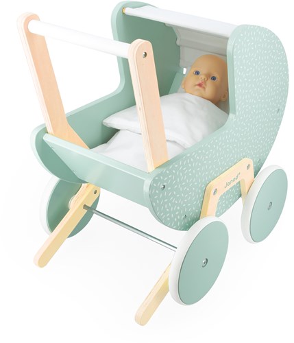Janod Zen - Houten poppenwagen voor kinderen tot 42 cm poppen