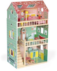 Janod poppenhuis houten Happy Day - groot poppenhuis met meubels