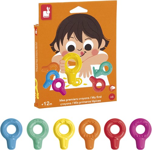 Janod krijtjes - Mijn eerste waskrijtjes voor kinderen - set van 6 kleuren-3