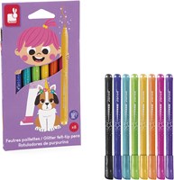 Janod glitter viltstiften set - 8 kleuren - creatieve knutselstiften-3