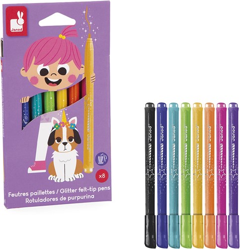 Janod glitter viltstiften set - 8 kleuren - creatieve knutselstiften-3