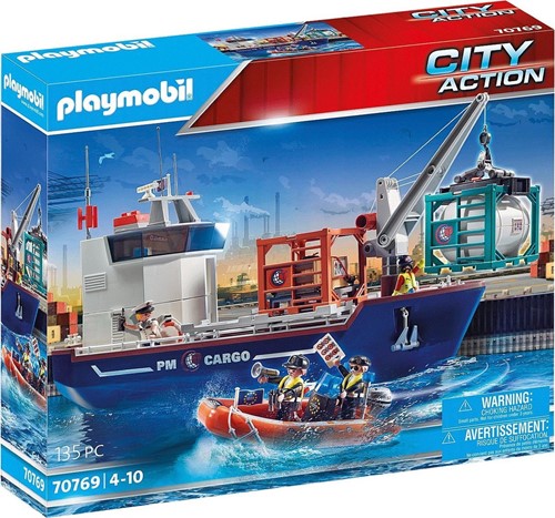 Playmobil Groot containerschip met douaneboot 70769
