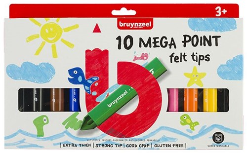 Bruynzeel viltstiften Mega Point 10 kleuren set voor kinderen 3+