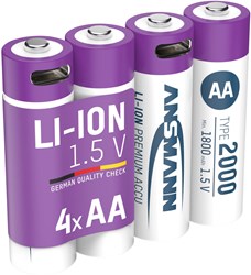 Ansmann AA oplaadbare batterij USB-C 1,5V Li-Ion met oplaadkabel