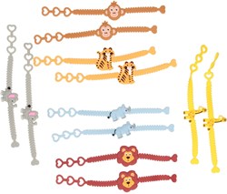 Armband wilde dieren set van 12 kleurrijke kinderarmbanden kunststof