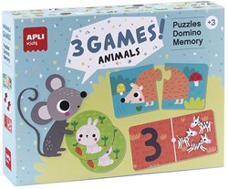 APLI Kids APLI - 3 Dierenspellen (puzzel, memory, domino)
