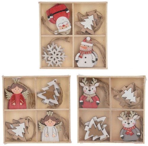 Houten Kerstboomhangers, 8st.