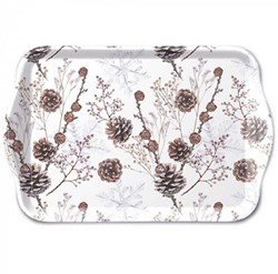 Ambiente dienblad 13x21cm dennenappels wit - decoratief serveerblad