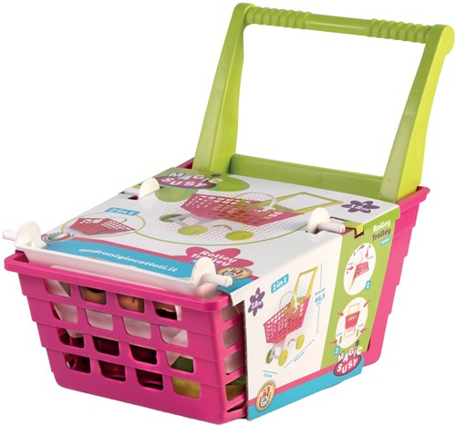 Androni Giocattoli speelgoed winkelwagen roze groen 2in1 winkelmand