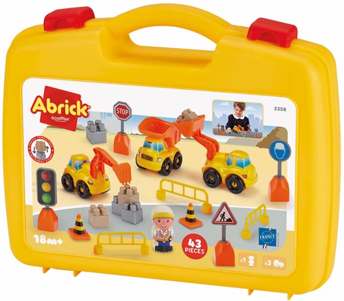 Abrick bouwset koffer met bouwvoertuigen en accessoires - 43 delig