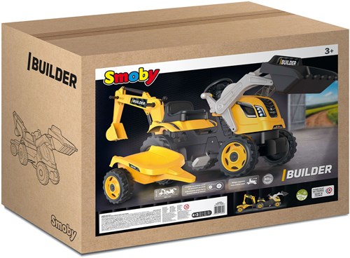 Smoby Builder Max Graafmachine Traptractor met Trailer Geel