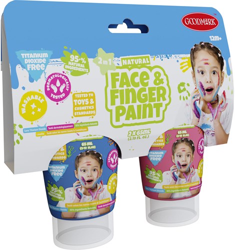 Natural Face & Fingerpaint Tube - Blauw en Roze, 2x65ml
