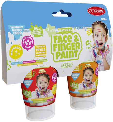 Natural Face & Fingerpaint Tube - Rood en Oranje, 2x65ml