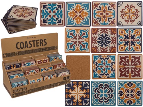 OOTB glazenonderzetter mozaïek kurk retro set van 12 stuks 9,5x9,5cm