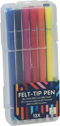 Viltstiftenset in Opbergbox, 12st.