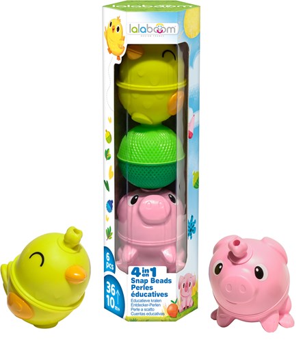 Lalaboom speelgoed set dieren kralen kip varken - educatief 6 stuks-3