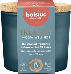 Bolsius geurglas wellness geurkaars met kurk Woody True Joy 66/83