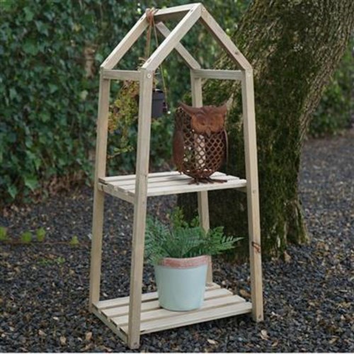 Plantenrek houten etagère 2 lagen 76 cm multicolor plantentafel-2