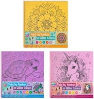 Schilderen op Nummer Glitter Canvas, 9dlg.