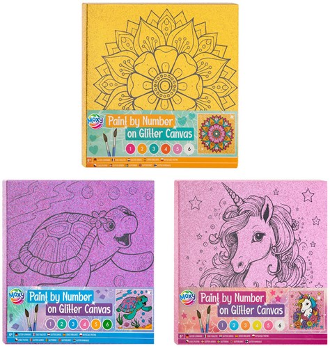 Schilderen op Nummer Glitter Canvas, 9dlg.