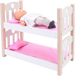 Angel Sports poppen stapelbed hout roze wit - poppenbedje speelgoed