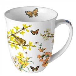Ambiente mok aardewerk 0.4L wit met bloemenprint - Spring awakening
