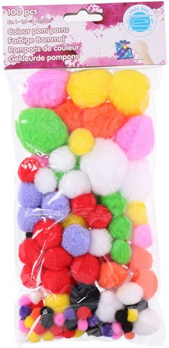 Gekleurde Pompons, 100st.