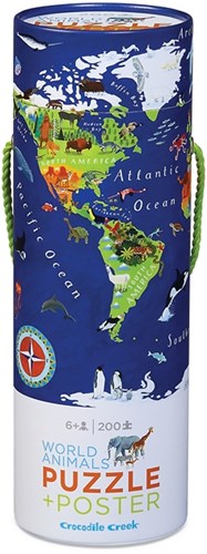 Crocodile Creek wereldpuzzel 200 stukjes met dieren en poster