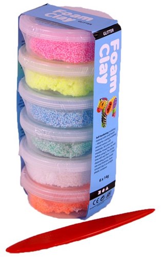 Foam Clay boetseerklei glitter set 6 kleuren 6x14 gr knutselplezier