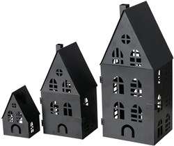Boltze Home lantaarnset huis zwart metaal 3-delig decoratief